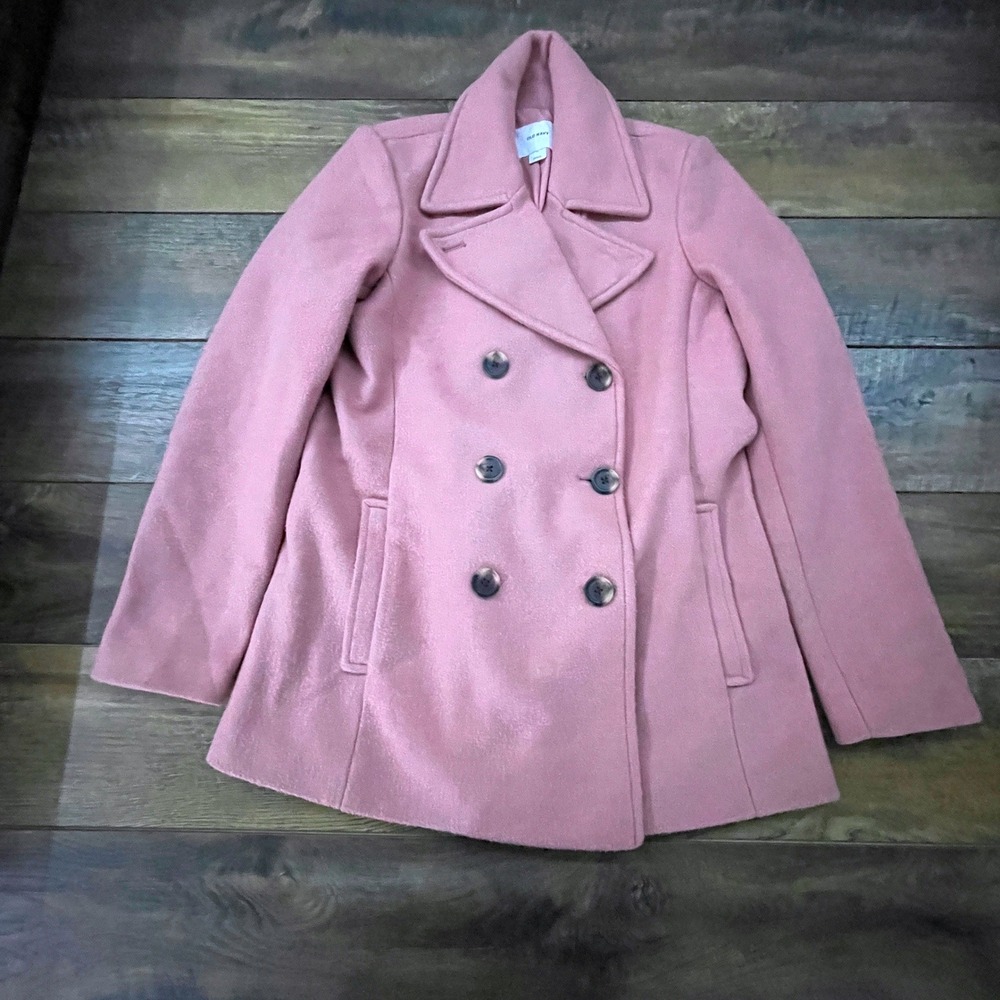 Old Navy Womens Pink Wool Blend Double Breasted Pea Coat Size M Fall Cottage